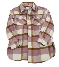 Starorůžovo-smetanovo-hnědá kostkovaná vlněná košilová bunda Primark