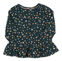 Tmavozelené tričko s listami a houbami C&A