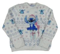 Svetlomodrý vzorovaný chlpatý sveter so Stitchem Disney