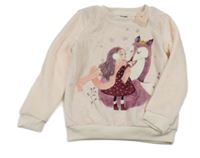 Nové - Svetloružová chlpatá mikina s dívkou a líškou Pep&Co