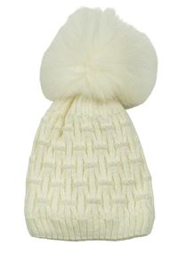 Krémová třpytivá pletená čepice s bambulí