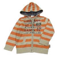 Béžovo-oranžový pruhovaný propínací svetr s nášivkami a kapucí - Tygr C&A