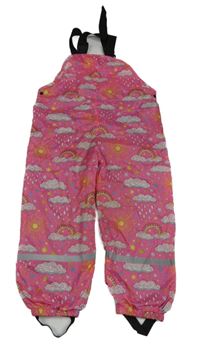 Růžové šusťákové podšité laclové kalhoty s mraky a duhami