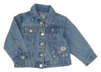 Modrá rifľová bunda s výšivkami květin So Cute