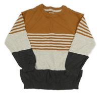 Hnedo-svetlošedá -antracitový rebrovaný sveter s pruhmi F&F