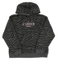 Tmavošedo-čierna vzorovaná mikina s nápisom a kapucňou Primark