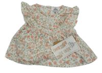 Nové - Smetanová květovaná tunika s volánky