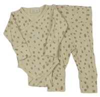 2set - Béžové puntíkaté žebrované zavinovací body + lehké tepláky