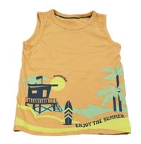 Oranžové tielko s domkem a palmami