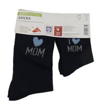 Nové - 2x tmavomodré match ponožky s nápisom a srdcem