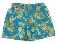 Modrozelené plážové kraťasy s tigrami a listami H&M