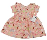 Nové - Ružové kvetované bavlnené šaty s lienkami Matalan