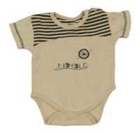 Béžovo-khaki body s pruhmi a výšivkou