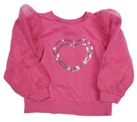 Ružová mikina so srdcem a šifónovymi rukávy