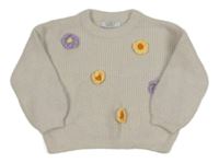 Smotanový sveter s 3D kvety Primark