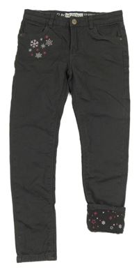 Tmavošedé podšité skinny rifle s vločkami