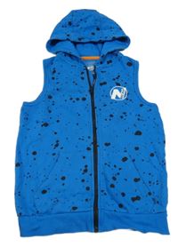 Modrá flekatá tepláková prepínaci vesta s kapucňou