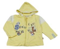 Žlto-biela prepínaci mikina s nápisom a kapucňou