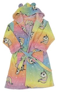 Farebný chlpatý župan s jednorožcami a kapucňou