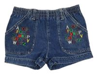 Tmavomodré rifľové kraťasy s nápismi