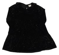 Čierne zamatové trblietavé šaty s golierikom F&F