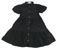 Čierne plátenné prepínaci šaty s golierikom H&M