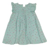 Svetlomodré kvetované plátenné šaty s čipkou Mothercare