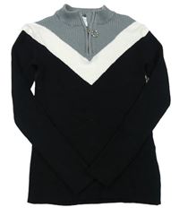Čierno-sivo-biely rebrovaný sveter so zipsom Primark