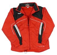 Červeno-čierna šušťáková športová bunda s ukrývací kapucňou Jako