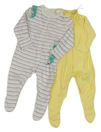 Nové - 2set - 2x overal - bílo-modro-růžový pruhovaný + žlutý Primark