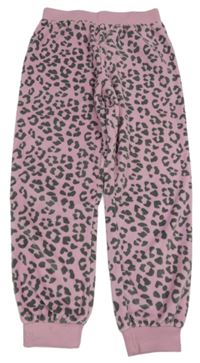 Růžovo-šedé plyšové pyžamové kalhoty s leopardím vzorem F&F