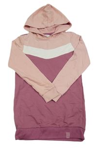 Růžovo-bílo-fialová šatová mikina s kapucí Pocopiano