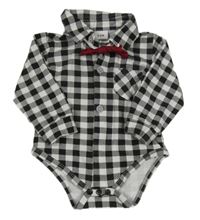 2set - čierno-biele kockované body + vínový motýlok