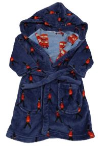 Tmavomodrý plyšový župan s vojáky a kapucňou M&S