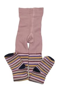 Růžovo-barevné pruhované punčocháče Tu