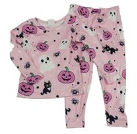 Světlerůžové zateplené pyžamo s duchy a dýněmi Shein