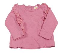 Ružové tričko s volániky s madeirou Hema