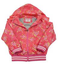 Fuchsiová šušťáková kvetovaná jarná bunda s kapucňou
