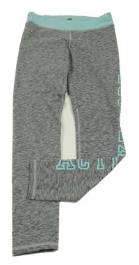 Sivo-svetlomodré melírované športové legíny s nápisom H&M