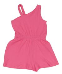 Neónově ružový rebrovaný kraťasový overal Primark