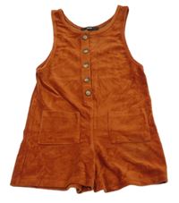 Rezavý žebrovaný sametový kraťasový overal George