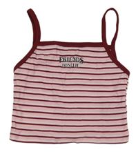 Vínovo-svetloružová -biely rebrovaný pruhovaný crop top s nápisom H&M