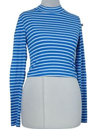 Dámské modro-bílé pruhované žebrované crop triko Primark 
