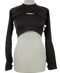 Nové - Dámské hnědé sportovní elastické crop triko se všitým topem Primark 