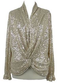 Dámská béžová flitrová halenka s řasením Gallery 