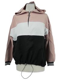 Dámska ružovo-bielo-čierna ľahká bunda s kapucňou