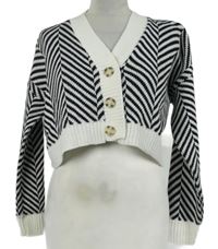 Dámský černo-bílý vzorovaný crop propínací svetr 