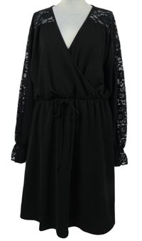 Dámske čierne šaty s čipkovymi rukávy Pink Clove