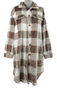 Dámsky hnedo-biely kockovaný chlpatý župan Shein