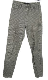 Dámské černo-hnědo-bílé vzorované skinny kalhoty s vysokým pasem Stradivarius